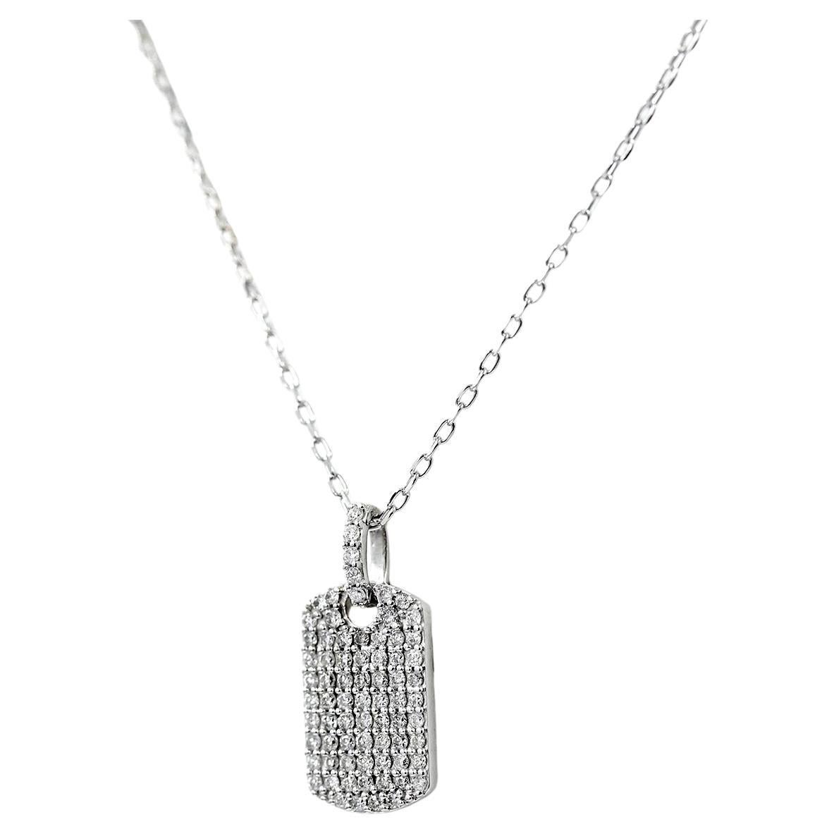 14KT Weißgold Pave Diamond Dog Tag Anhänger Halskette