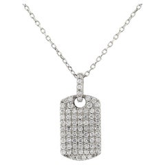 14KT White Gold Pave Diamond Dog Tag Pendant Necklace