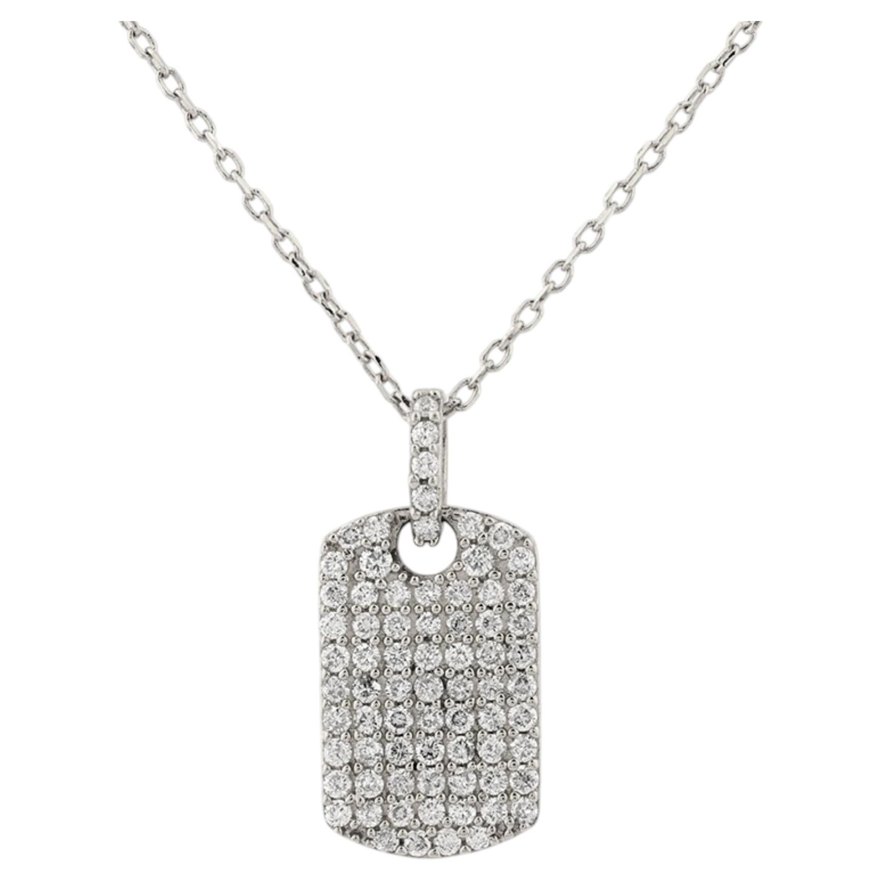 14KT Weißgold Pave Diamond Dog Tag Anhänger Halskette