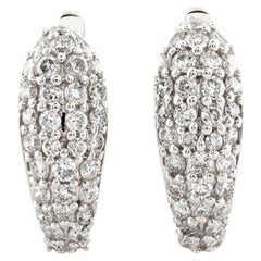 14KT White Gold Pave Diamond Wide Huggie Hoop Earrings