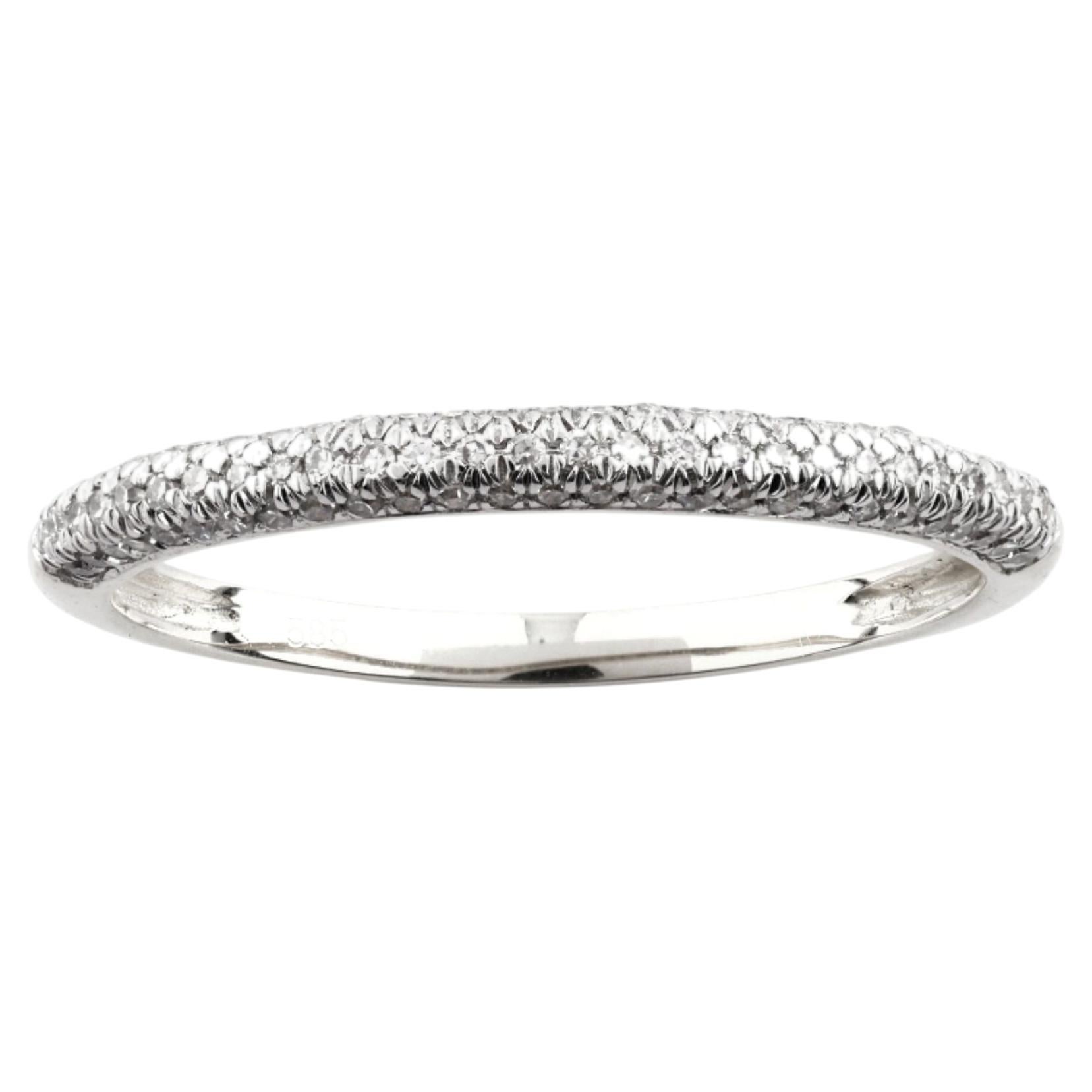 14KT White Gold Pave Round Cut Diamond Eternity Band For Sale
