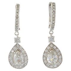 Boucles d'oreilles pendantes en or blanc 14KT, poire et diamant