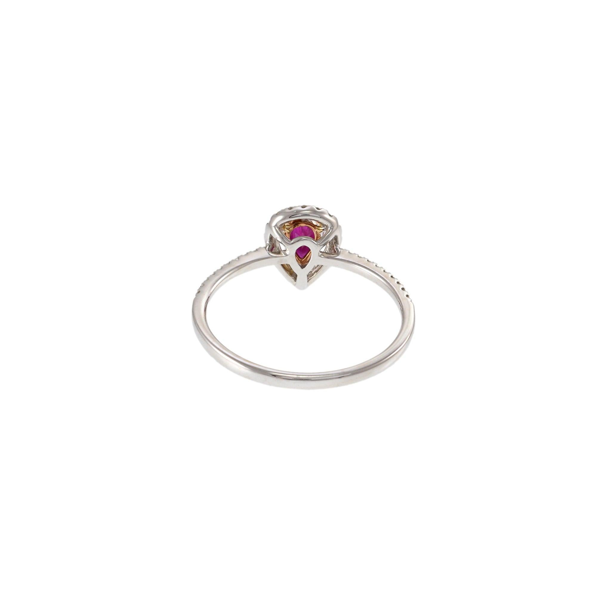 Women's 14KT White Gold Pear Shape Ruby and Diamond Halo Ring For Sale