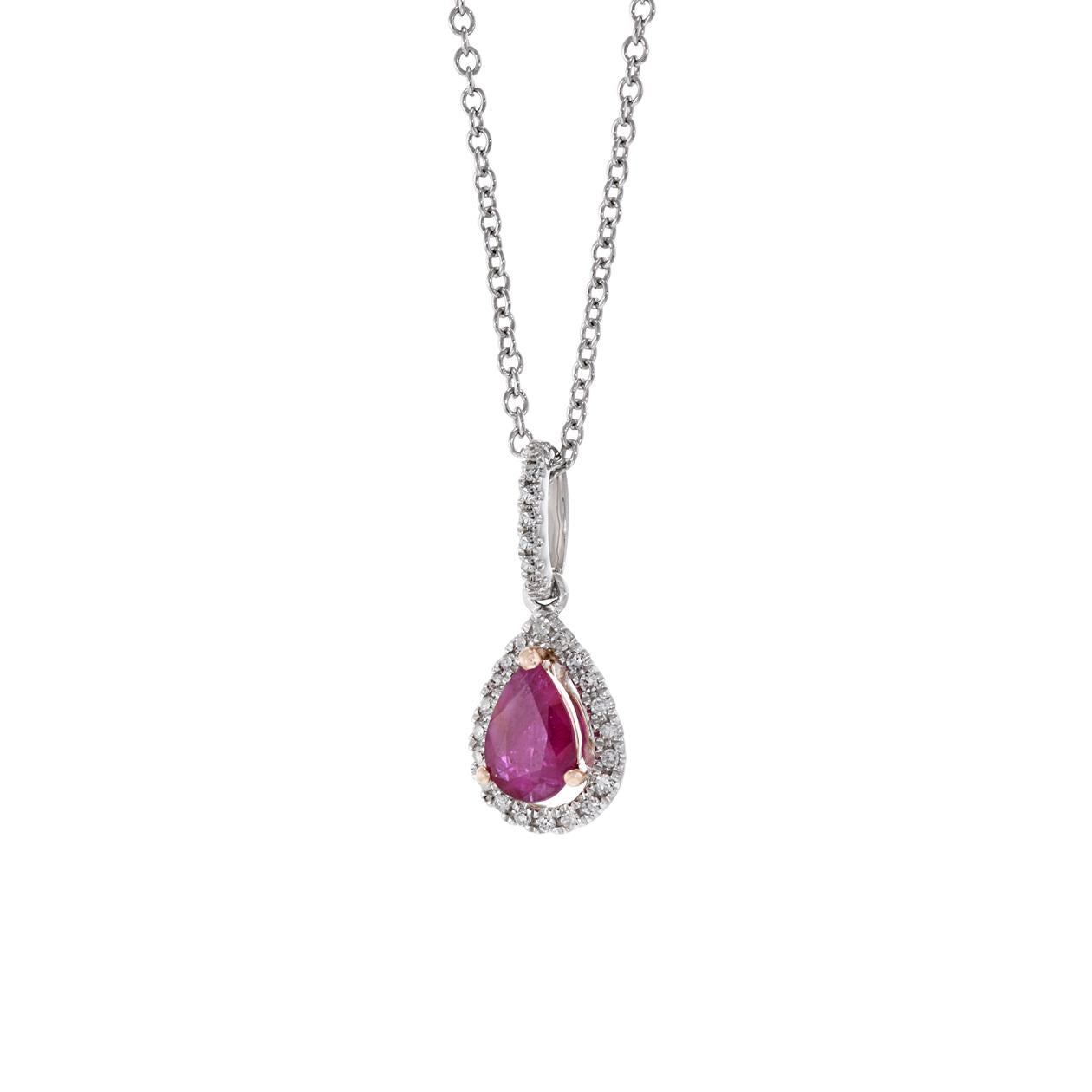 Colgante de oro blanco de 14 quilates con forma de pera, rubí y diamantes en Nuevo estado para la venta en New York, NY
