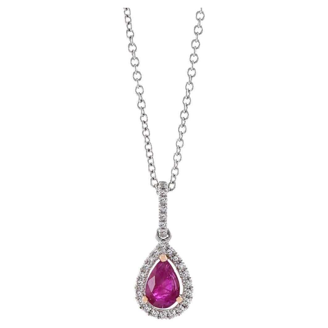 14KT Weißgold-Anhänger mit birnenförmigem Rubin und Diamant