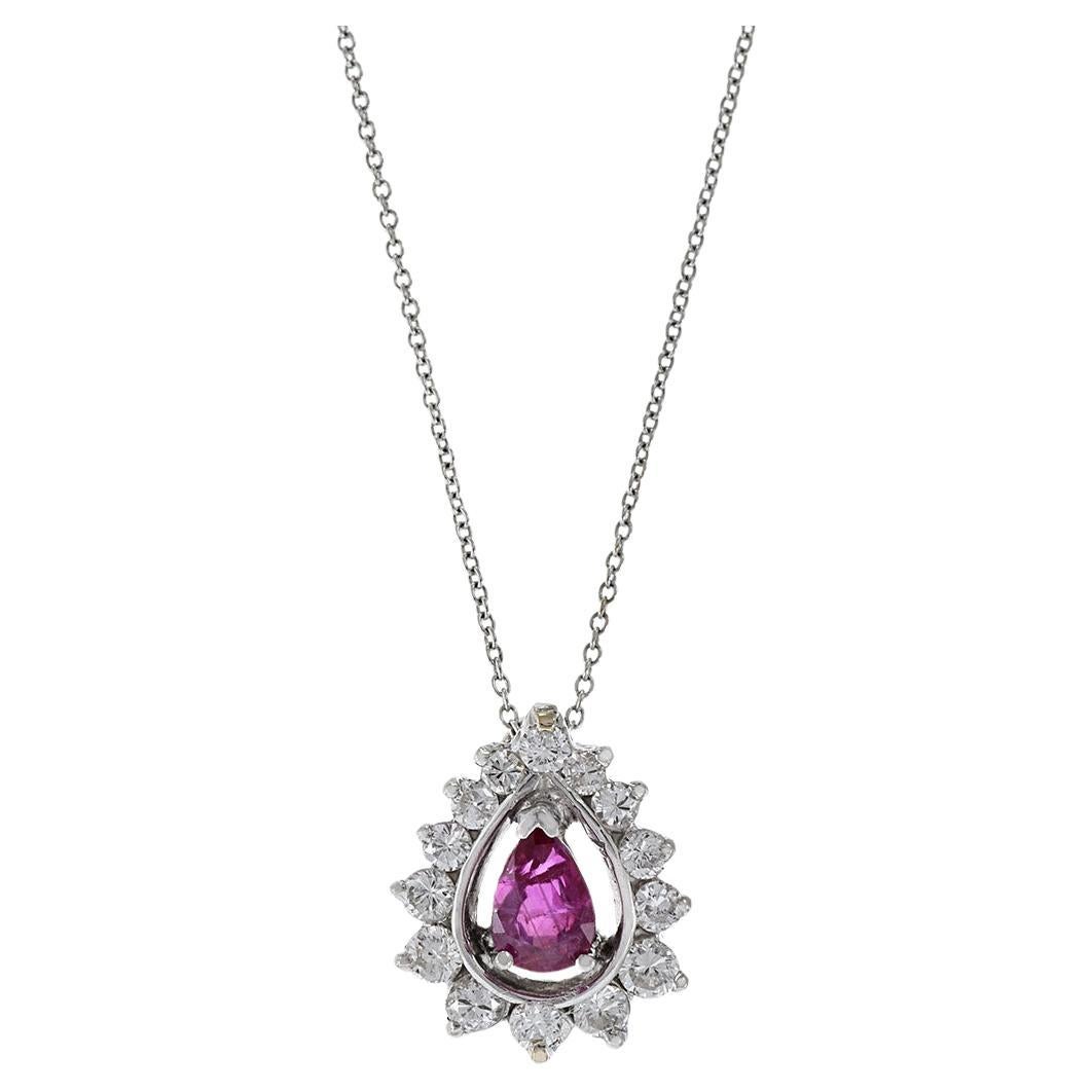 14KT Weißgold-Anhänger mit birnenförmigem Rubin und Diamant