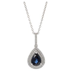 Collar Colgante de Zafiro y Diamantes en Forma de Pera de Oro Blanco de 14 KT