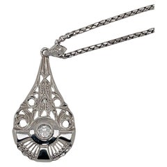 14Kt White Gold Pendant Necklace on Box Chain, 18"