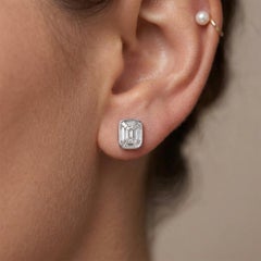 Pendientes de botón con cierre a presión de oro blanco de 14 quilates y diamantes con corte en forma de tarta. Joyería unisex