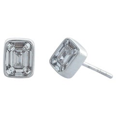 Pendientes de botón con cierre a presión de oro blanco de 14 quilates y diamantes con corte en forma de tarta. Joyería unisex