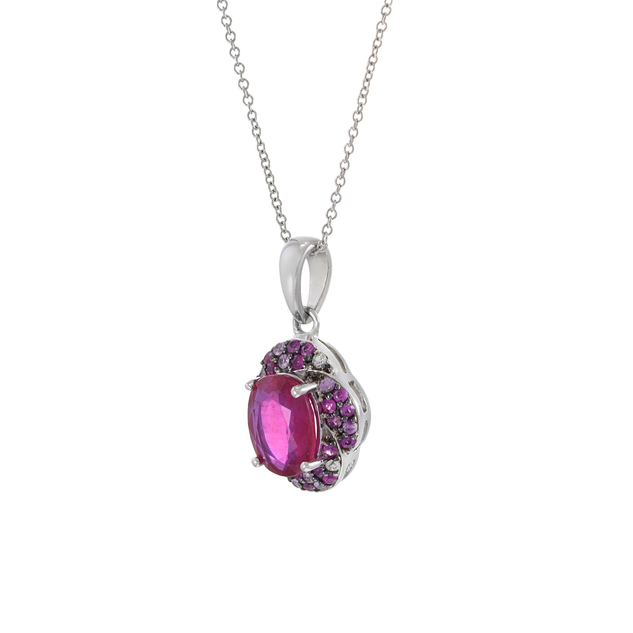 14KT Weißgold Rosa Ovalschliff Rubellit-Anhänger mit mehrfarbigen Edelsteinen Plus Kette (Retro) im Angebot