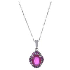 14KT Weißgold Rosa Ovalschliff Rubellit-Anhänger mit mehrfarbigen Edelsteinen Plus Kette