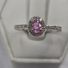 14kt. White Gold Pink Padparadscha Sapphire And Diamond Halo Ring