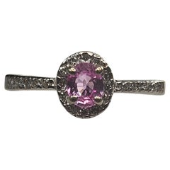14kt. White Gold Pink Padparadscha Sapphire And Diamond Halo Ring
