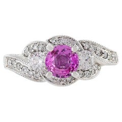 14KT White Gold Pink Sapphire And Diamond Swirl Ring