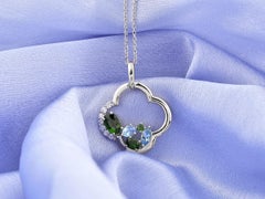 14KT White Gold Quatrefoil Pendant with Mixed Gemstone Cluster