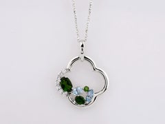 14KT White Gold Quatrefoil Pendant with Mixed Gemstone Cluster