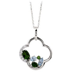 14KT White Gold Quatrefoil Pendant with Mixed Gemstone Cluster