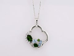 14KT White Gold Quatrefoil Pendant with Mixed Gemstone Cluster