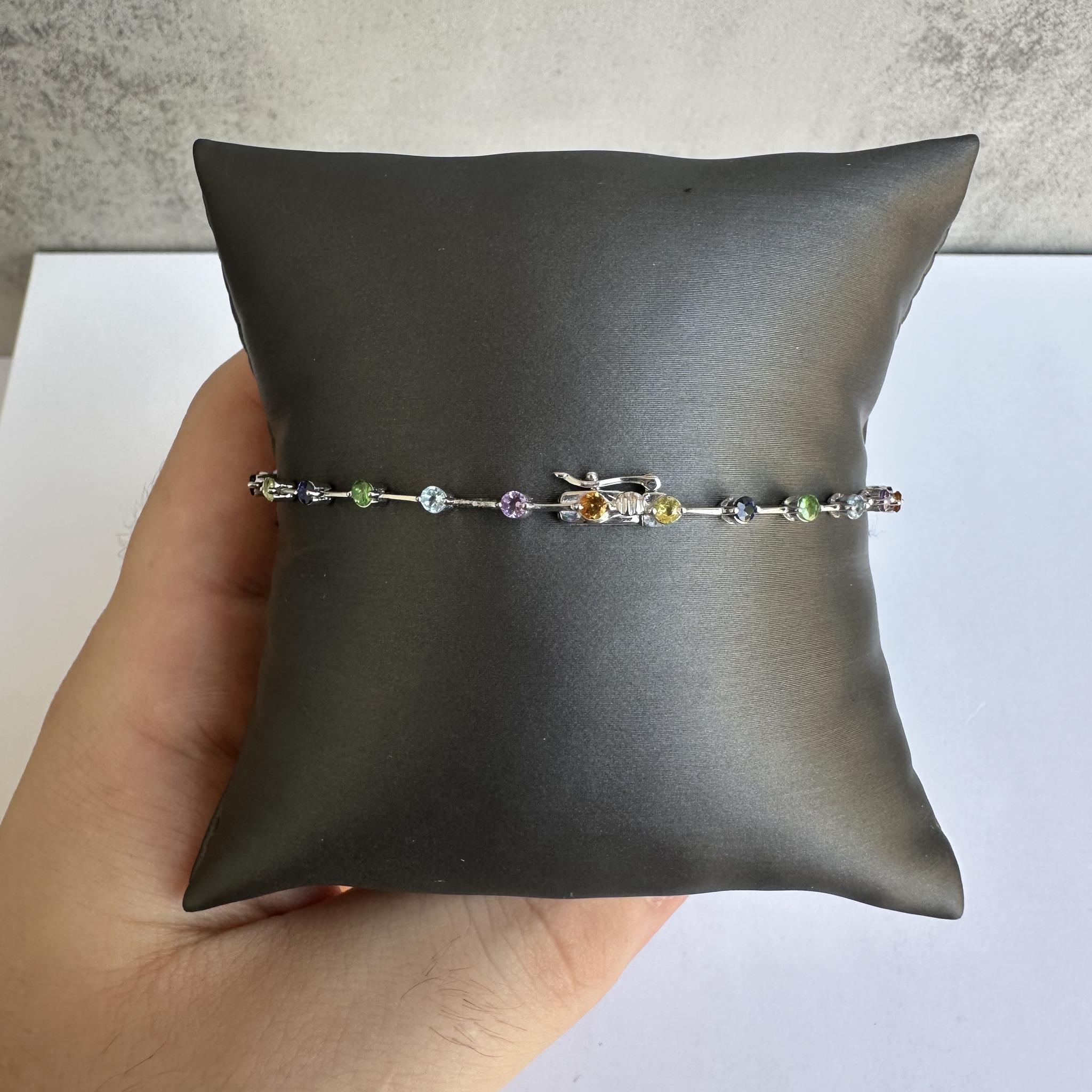 14kt White Gold Rainbow Gemstone Bracelet - 1.46ctw Natural Mixed Gemstones, 7