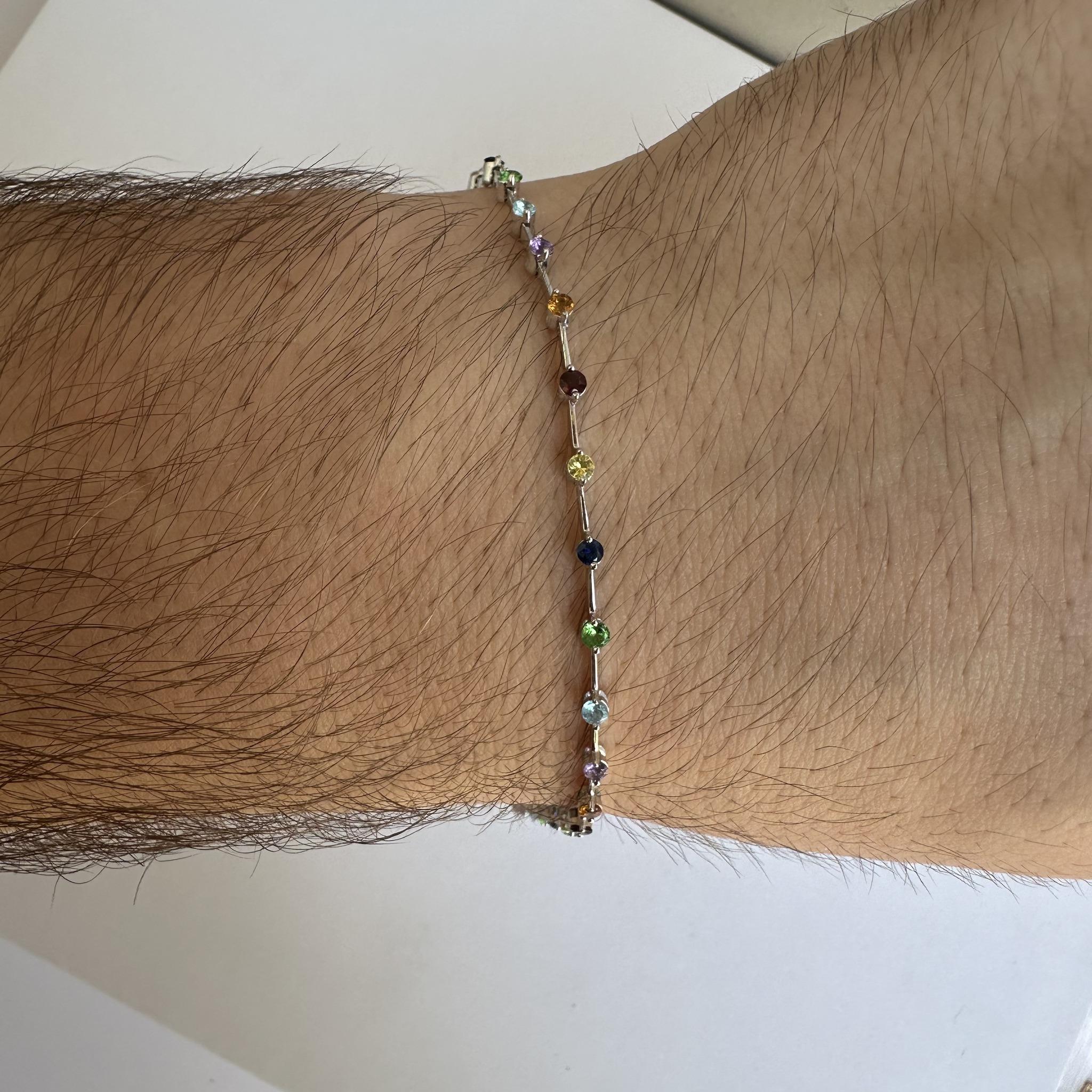 Women's 14kt White Gold Rainbow Gemstone Bracelet - 1.46ctw Natural Mixed Gemstones, 7