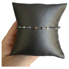 14kt White Gold Rainbow Gemstone Bracelet - 1.46ctw Natural Mixed Gemstones, 7"
