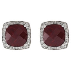 14KT White Gold Red Garnet And Diamond Earrings