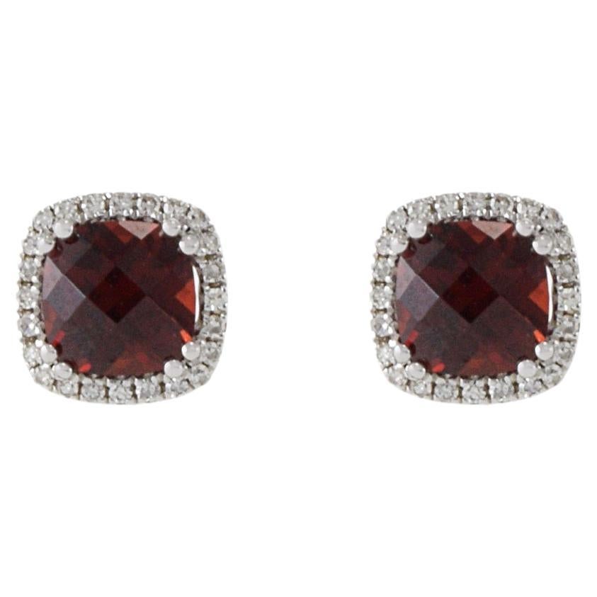 14KT White Gold Red Garnet And Diamond Earrings