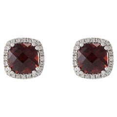 14KT White Gold Red Garnet And Diamond Earrings