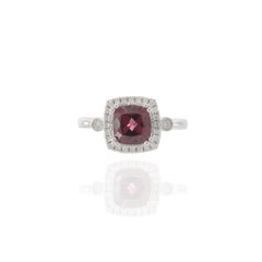14KT White Gold Rhodolite and Diamond Double Halo Ring
