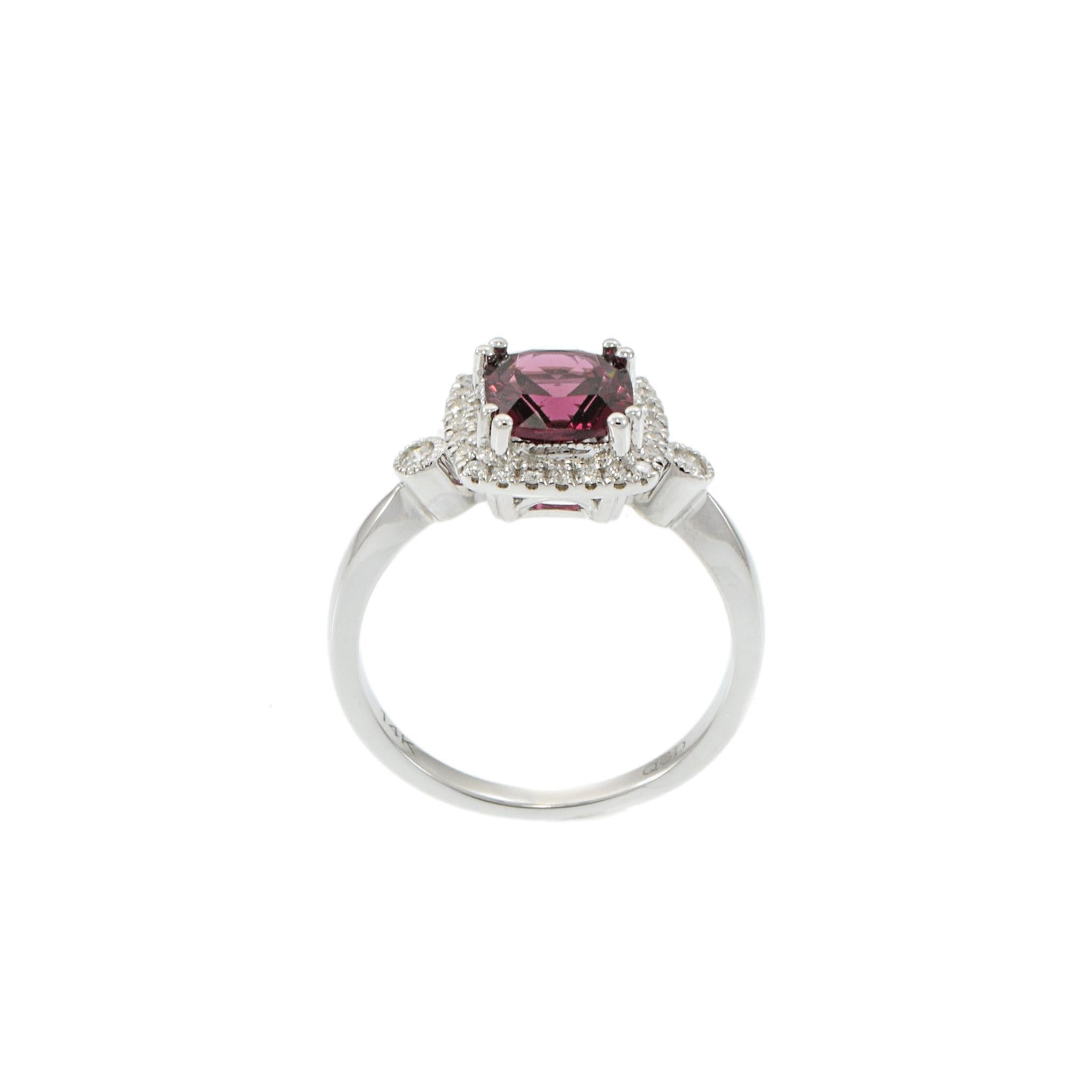 14KT White Gold Rhodolite and Diamond Double Halo Ring For Sale 1