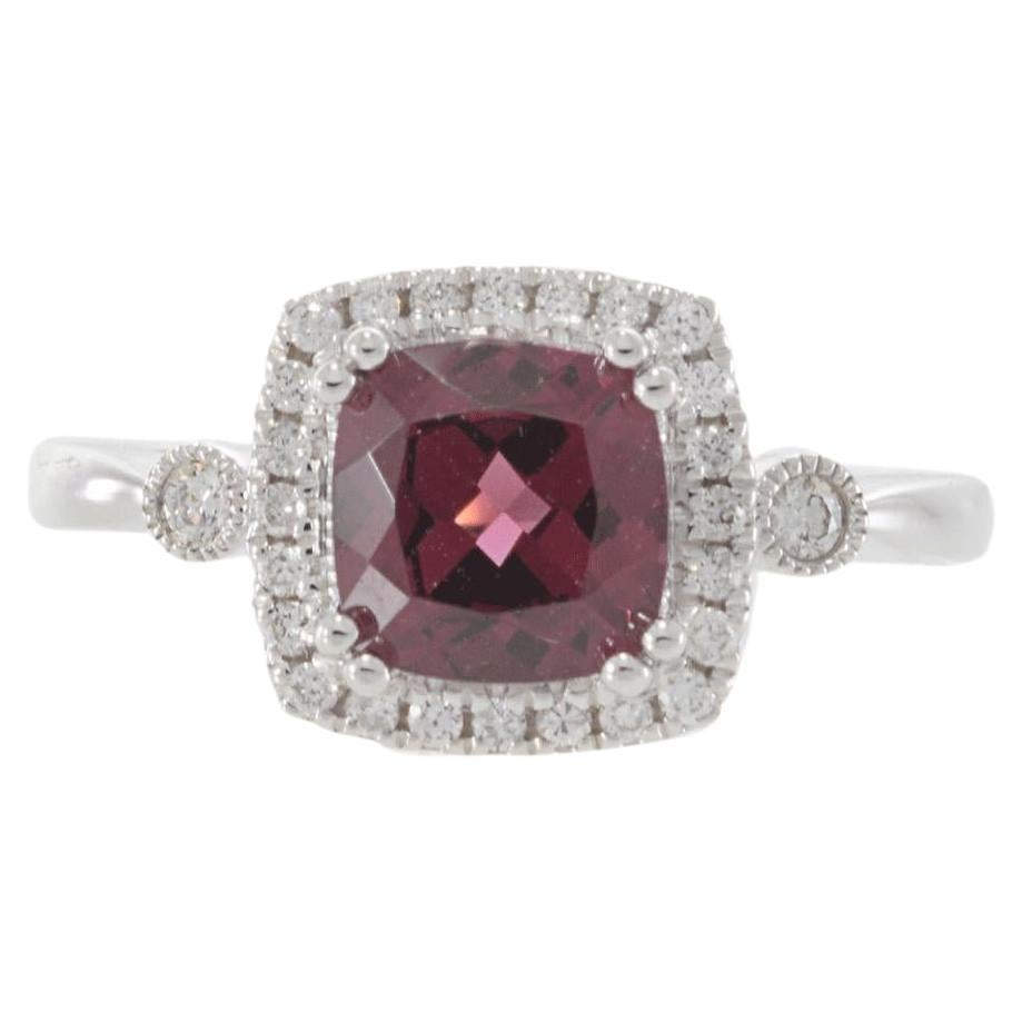 14KT White Gold Rhodolite and Diamond Double Halo Ring