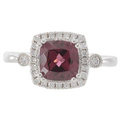 14KT White Gold Rhodolite and Diamond Double Halo Ring