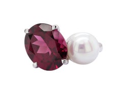 14kt White Gold Rhodolite Garnet & Pearl Toi et Moi Ring
