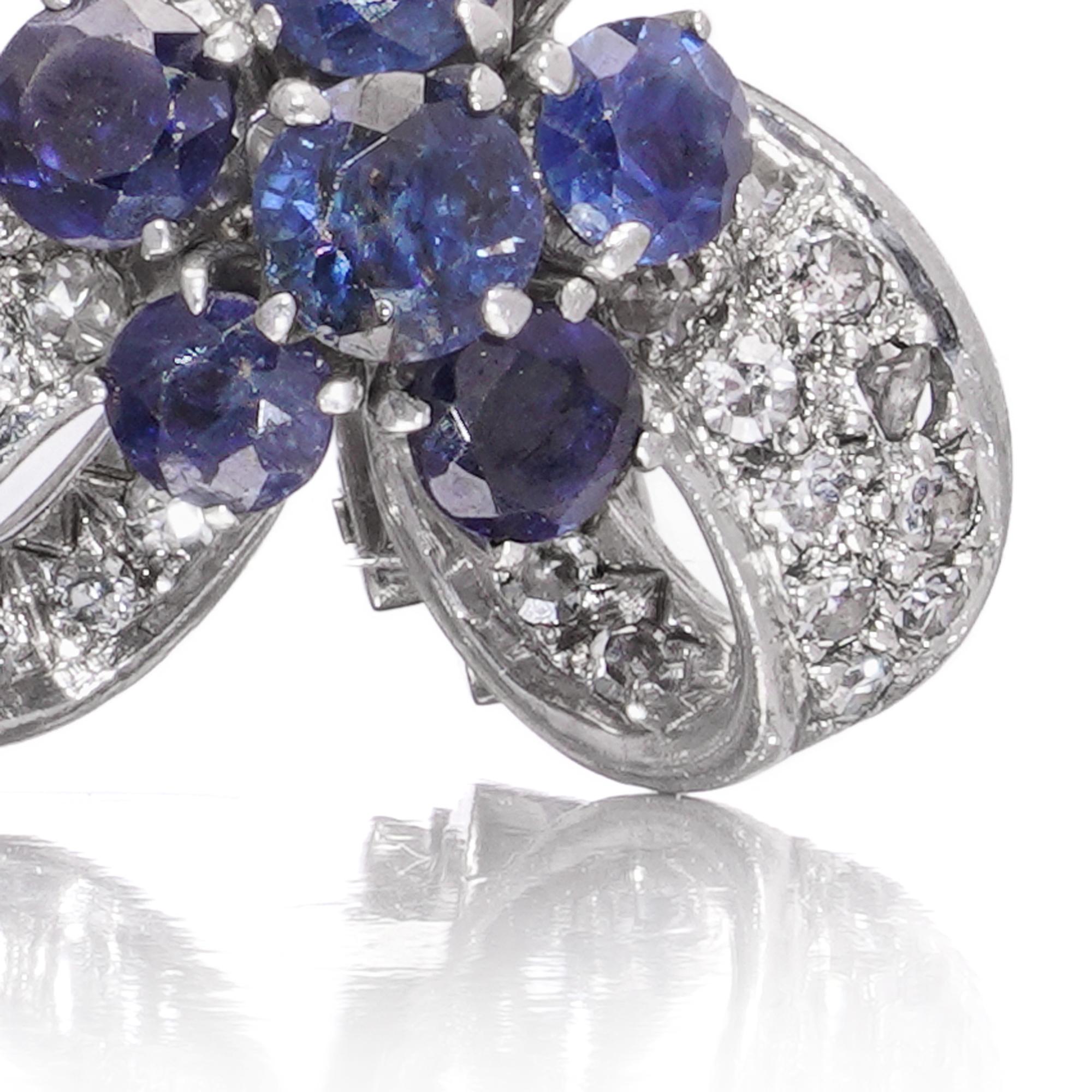 Brilliant Cut 14kt White Gold Ribbon Earrings with 2.00ct Sapphires & 1.90ct Diamonds For Sale