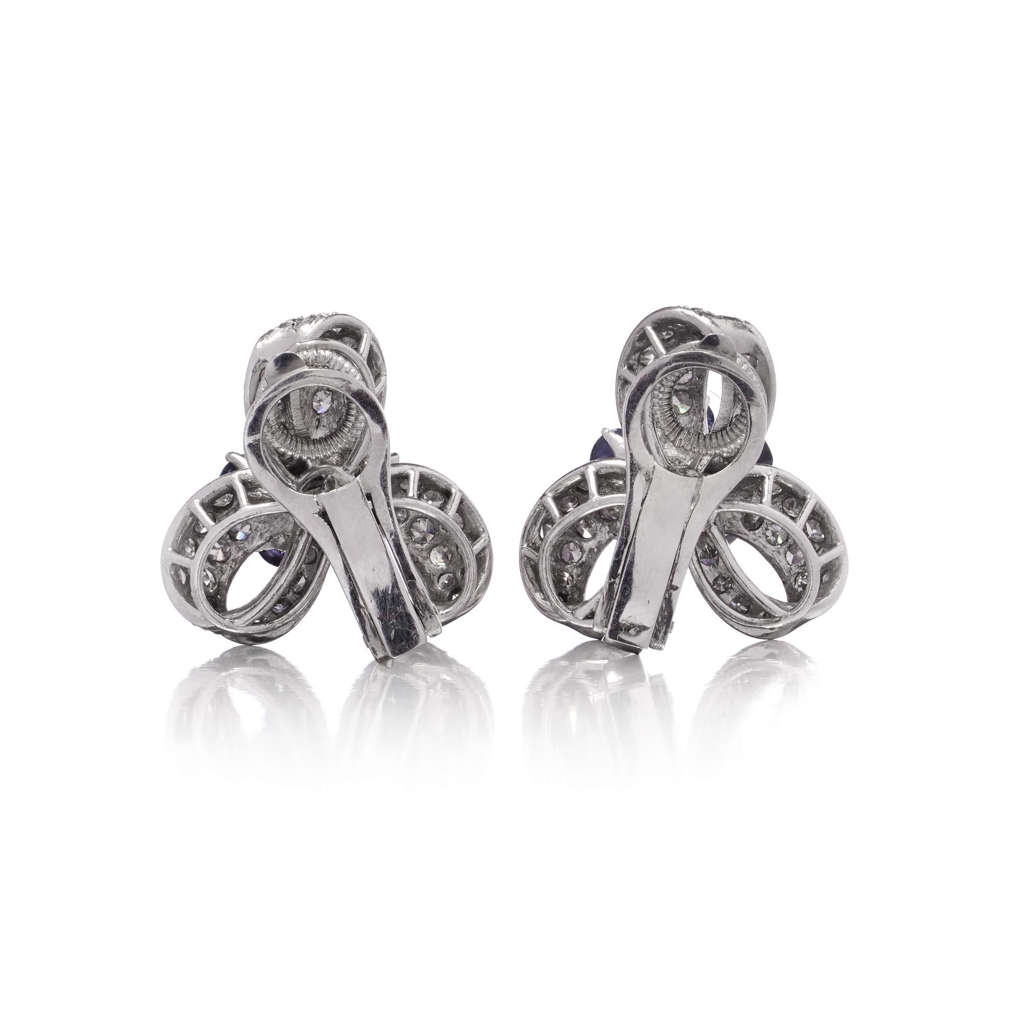 Women's 14kt White Gold Ribbon Earrings with 2.00ct Sapphires & 1.90ct Diamonds For Sale