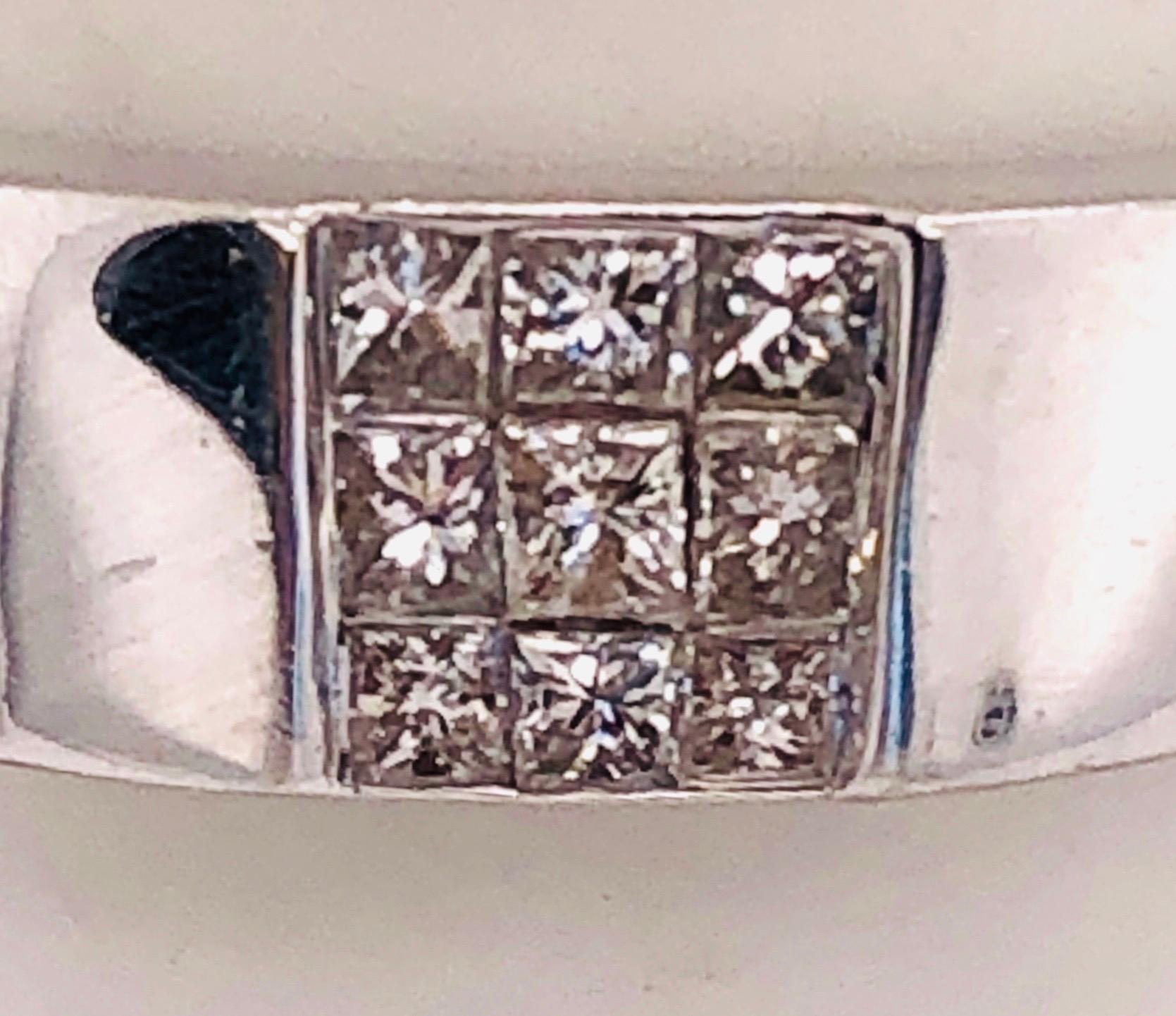 14 Karat White Gold Ring or Wedding Band with 9 Diamond Cluster For Sale 7