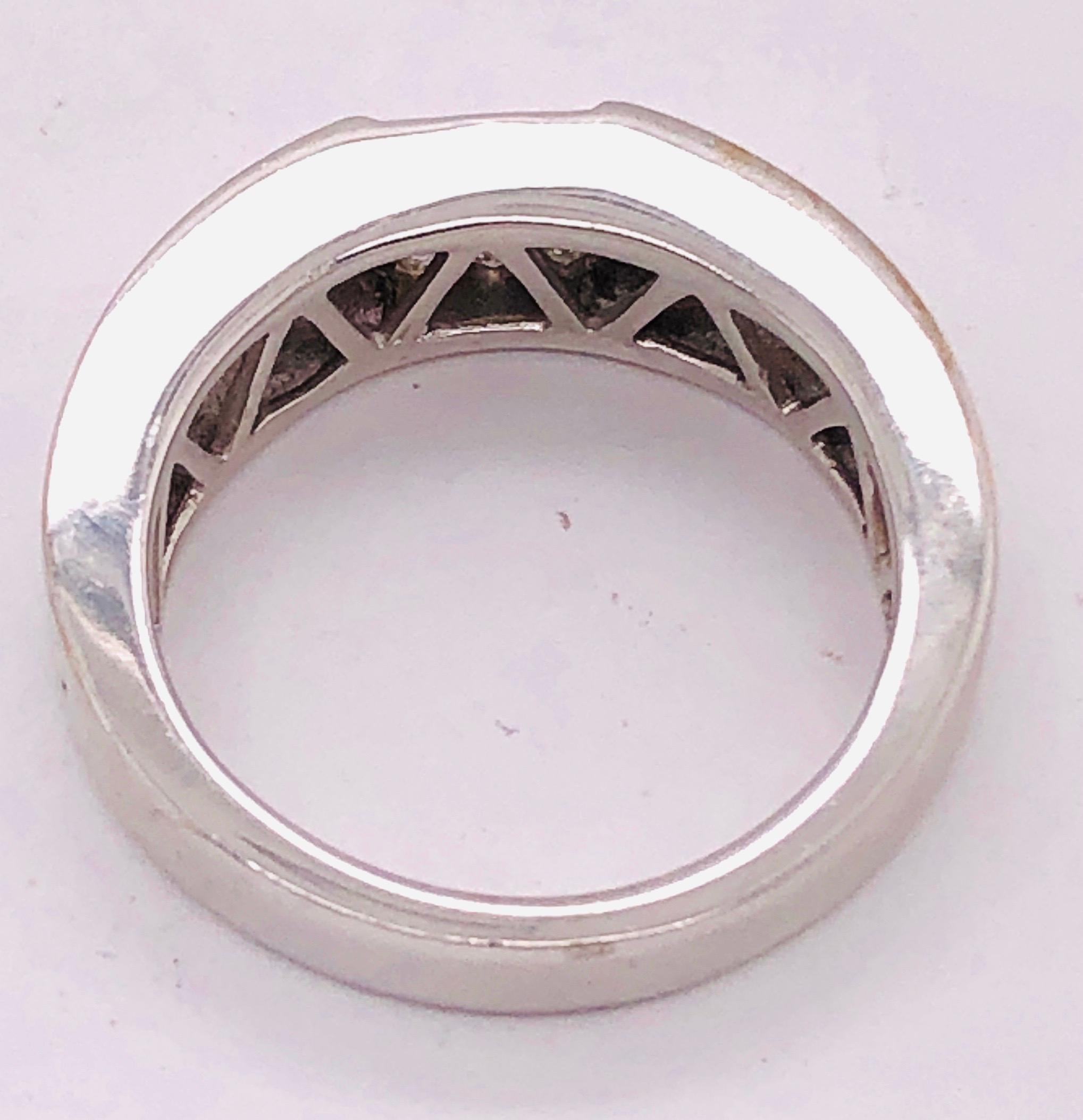 14 Karat White Gold Ring or Wedding Band with 9 Diamond Cluster For Sale 4