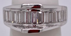 14 Karat White Gold Ring Wedding Band with Diamond Baguettes