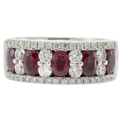 14KT White Gold Ring with Alternating Round Cut Diamonds and Rubies