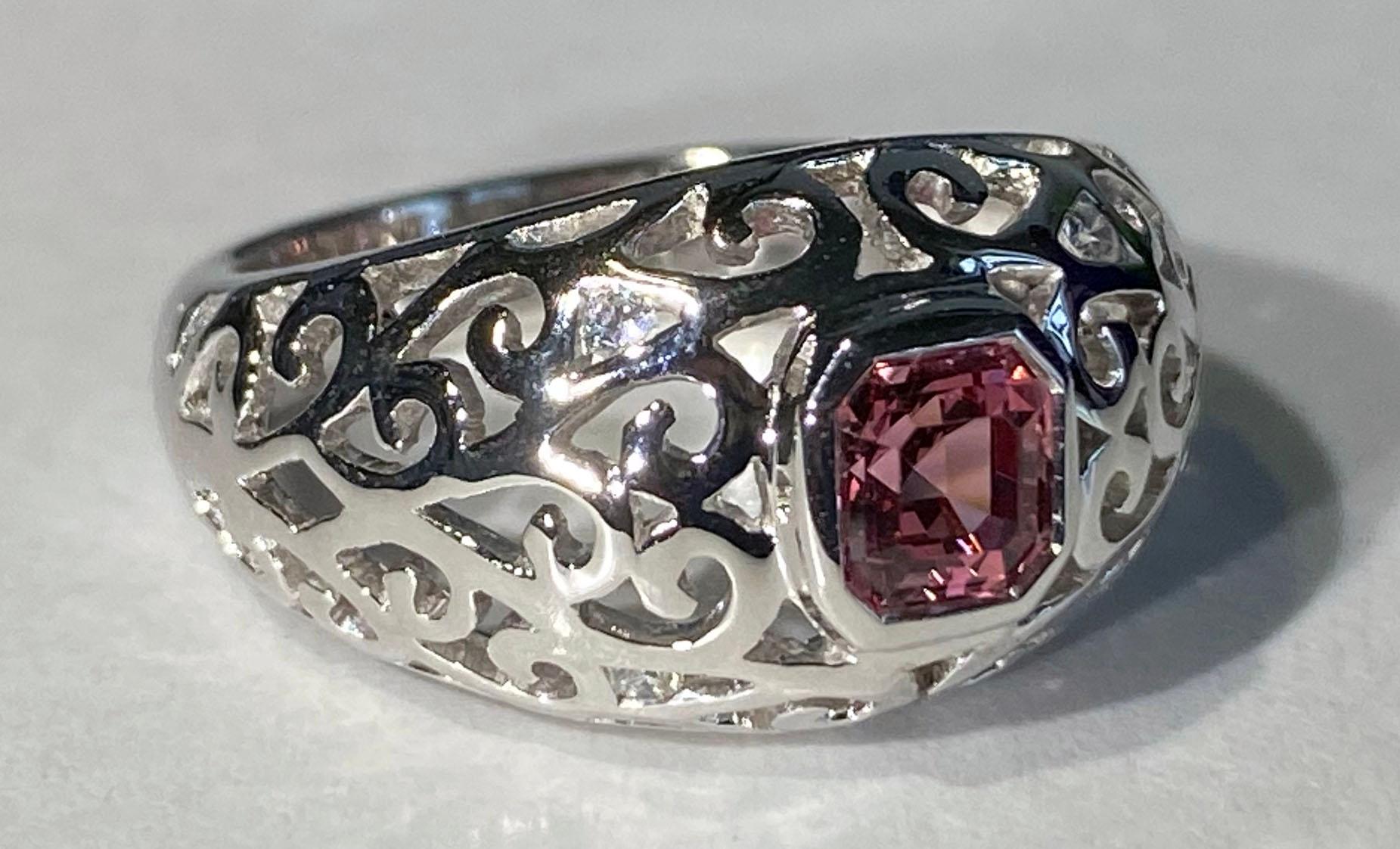 Women's or Men's 14kt White Gold Ring with Diamonds & Pink Spinel For Sale