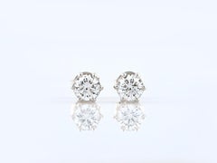 14KT White Gold Round Brilliant Diamond Six-Prong Solitaire Stud Earrings