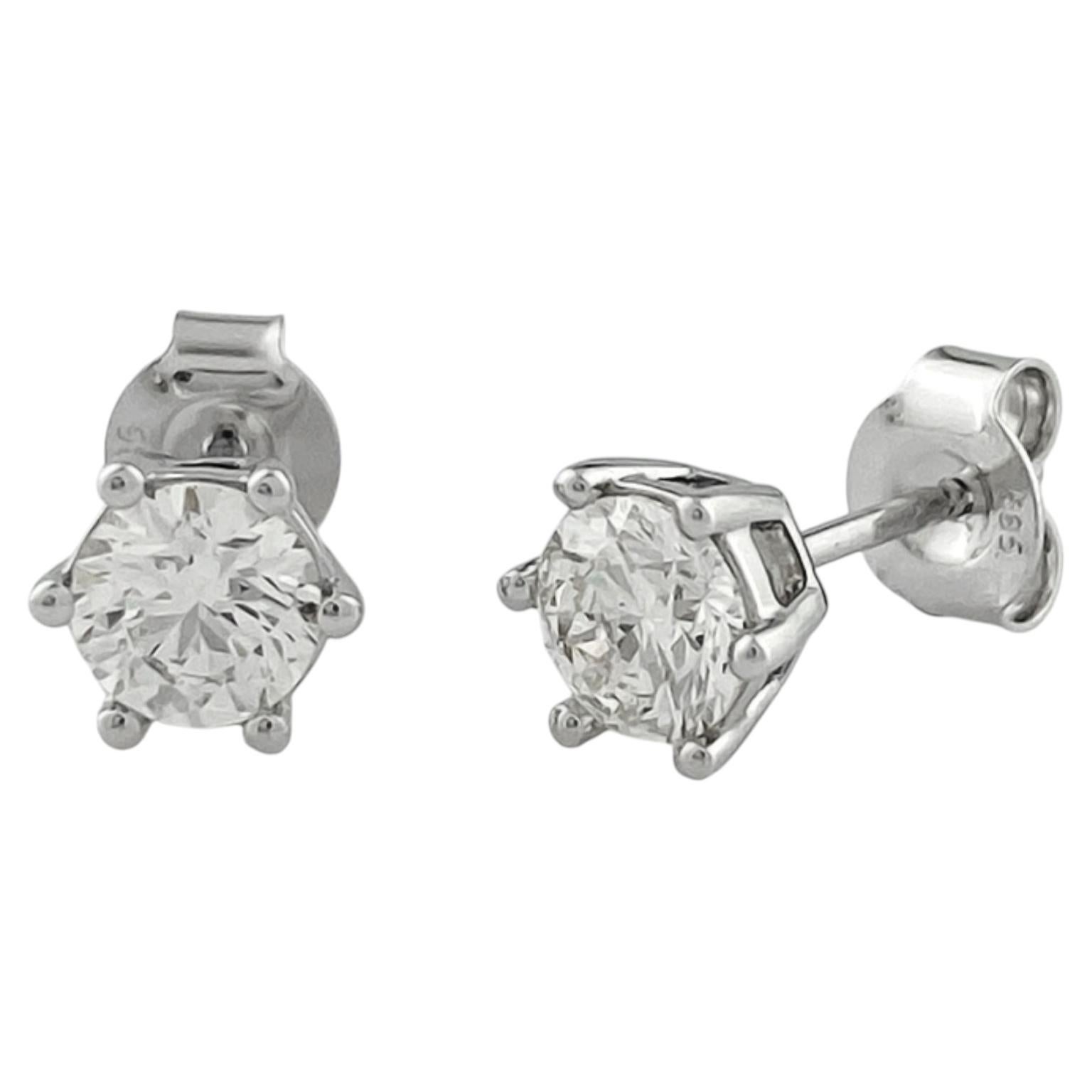 14KT White Gold Round Brilliant Diamond Six-Prong Solitaire Stud Earrings