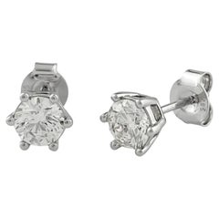 14KT White Gold Round Brilliant Diamond Six-Prong Solitaire Stud Earrings