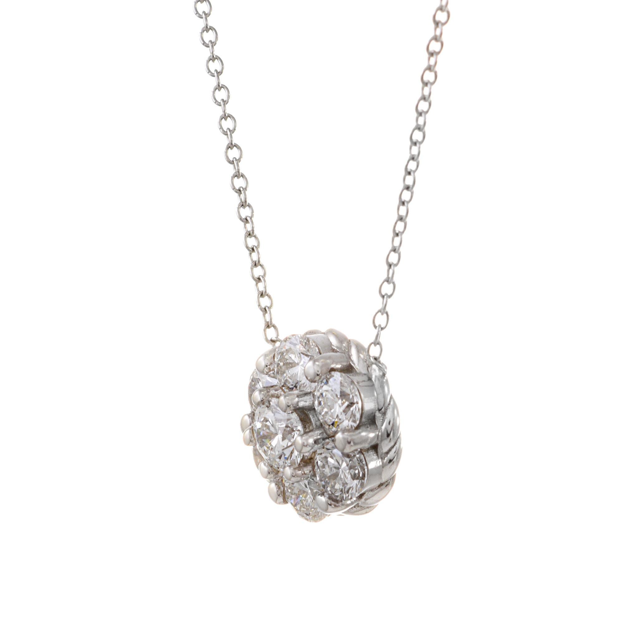 Taglio rotondo Collana con diamanti tondi a grappolo in oro bianco 14KT in vendita