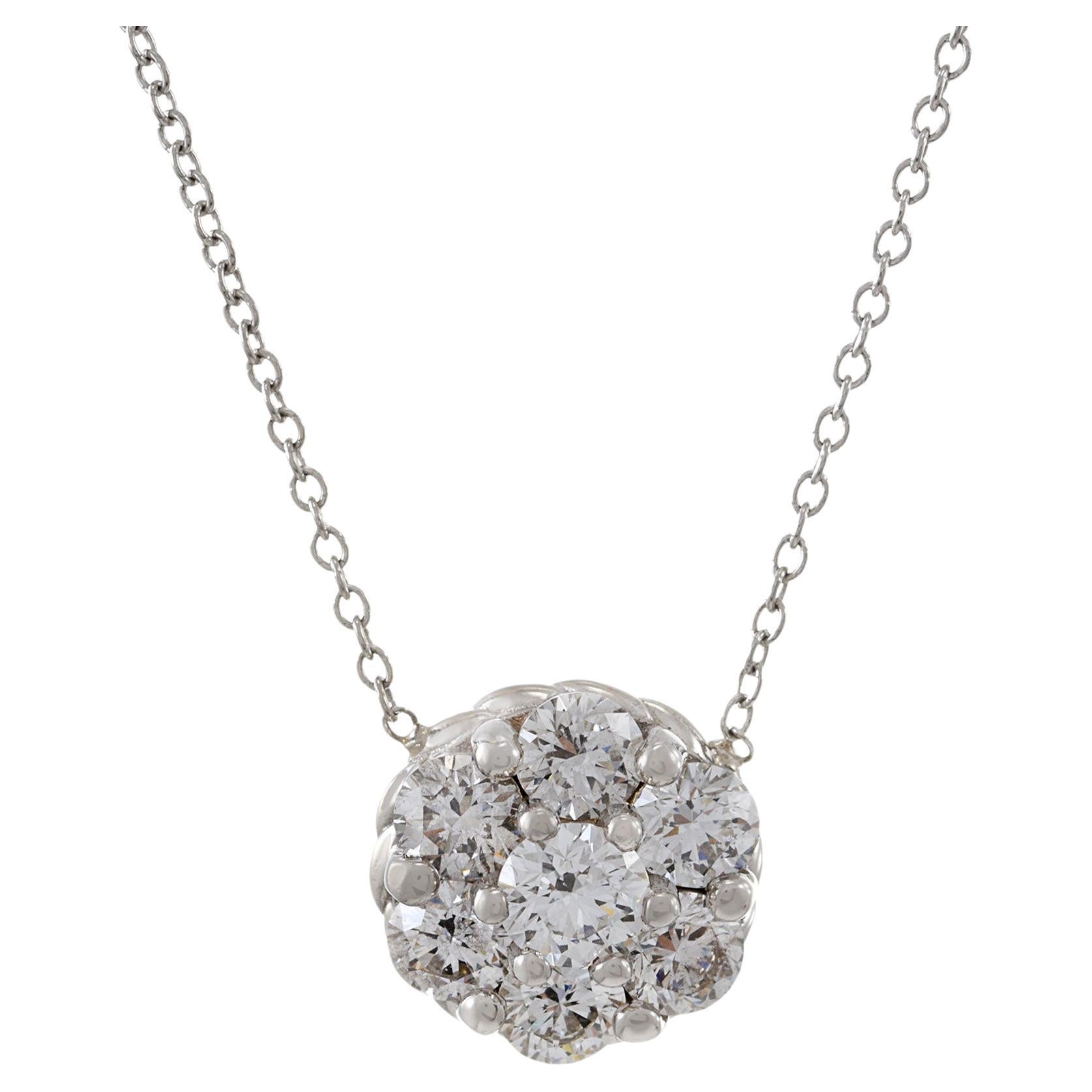 14KT White Gold Round Cluster Diamond Necklace