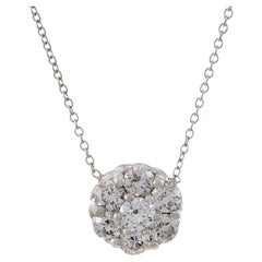 14KT White Gold Round Cluster Diamond Necklace