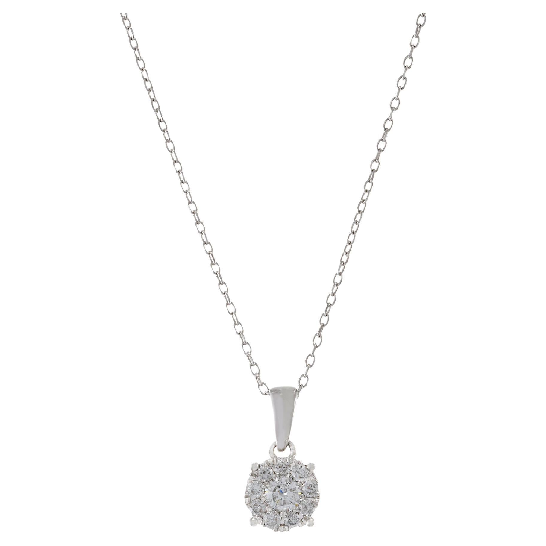 14KT White Gold Round Cluster Diamond Pendant