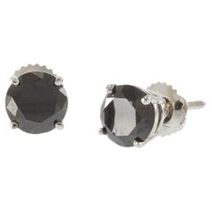 14KT White Gold Round Cut Black Diamond Stud Earrings - 2.48 CT