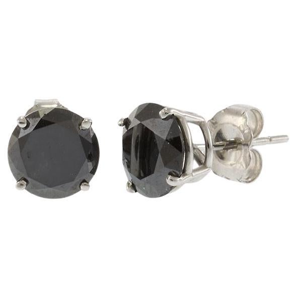 14KT White Gold Round Cut Black Diamond Stud Earrings – 2.98CT-TW